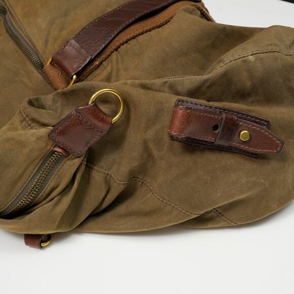 J.Crew Abingdon Weekender Duffle Bag Waxed Canvas Leather Brown / olive green - Picture 3 of 16